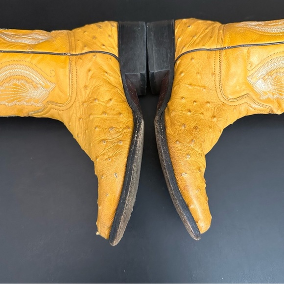 Dos De Oro Leather Western Cowboy Yellow Biker Pull On Mens Boots 7.5 Vintage - Picture 8 of 15
